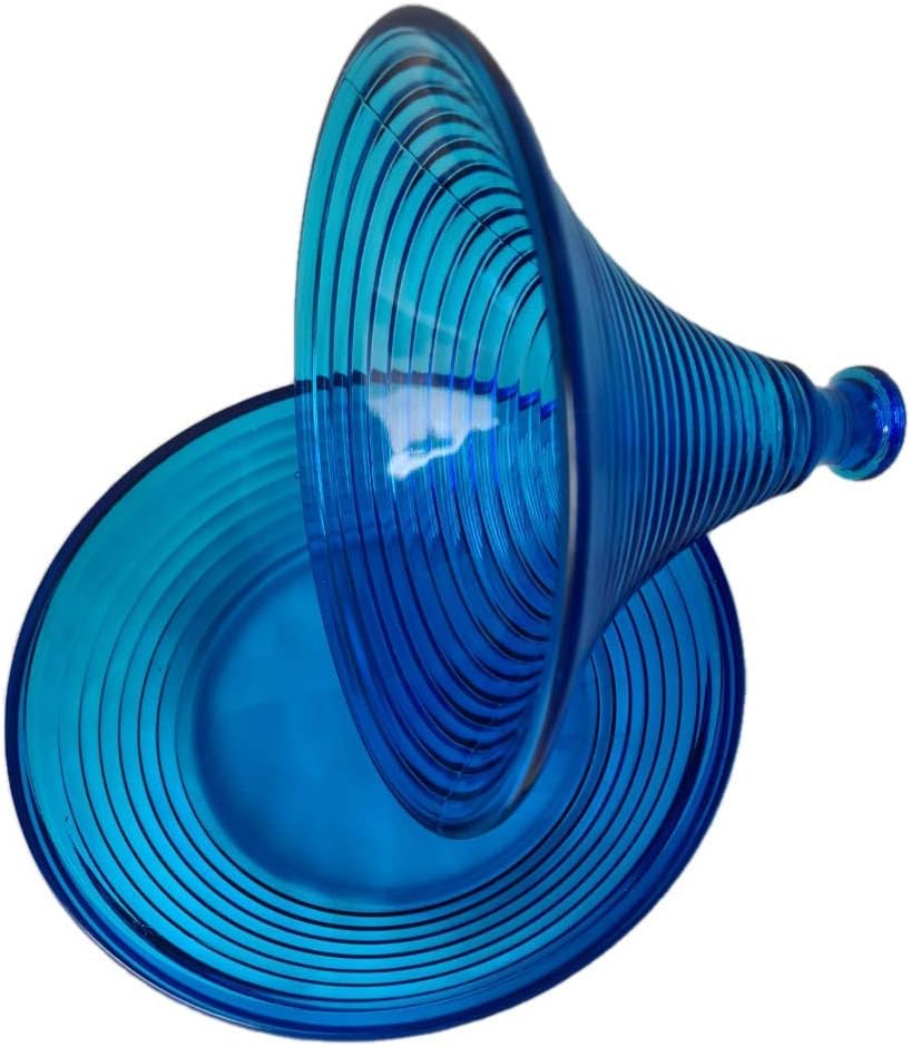 Hand Casted Glass Tagine for Serving Food. 23 cm Round. 22 cm Height. Pyramid Step Design. Base Plate 5 Cm Deep. Product Weight 1865 gm. Blue Color