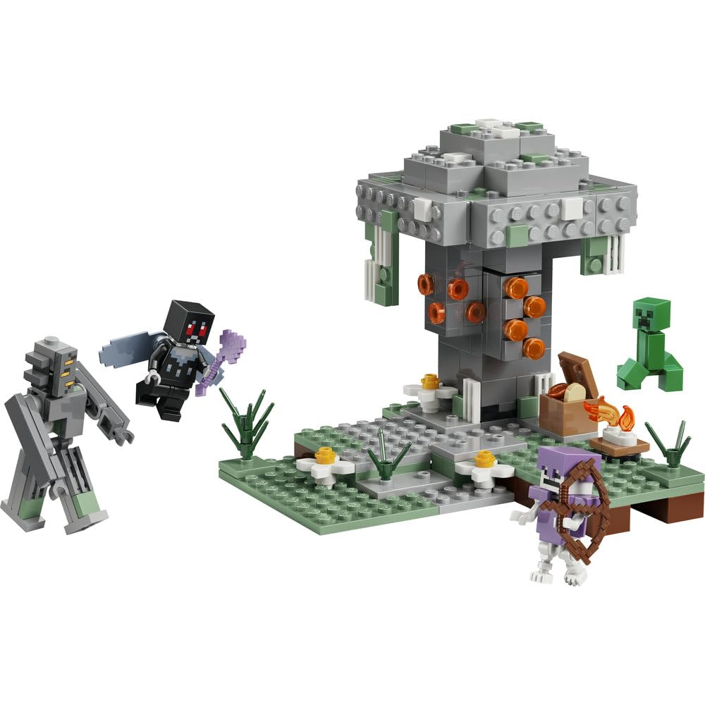 LEGO Minecraft Blady Ogród, interaktywna zabawka gamingowa, klocki dla 7-latka z biomem i figurkami człowieka-ćmy, Creepera, szkieletu i skrzypacza, pomysł na prezent dla chłopca i dziewczynki 21586