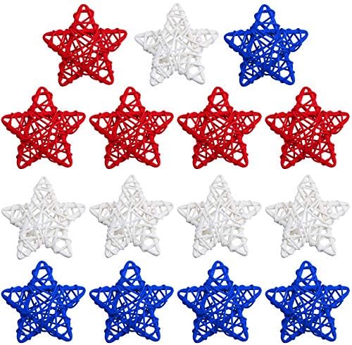 STMK 15 Pcs 4th of July Star Shaped Rattan Balls Decoration, 2.36 Inch Red White and Blue Star Shaped Wicker Balls for 4th of July Home Decor DIY Vase Bowl Filler Ornament Wedding Table Decoration