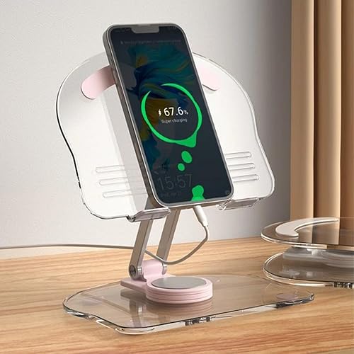 Miniatura 8 de XIHAMA Soporte acrílico para tableta con base giratoria de 360, soporte plegable ajustable transparente para iPad de escritorio para iPadProAir y