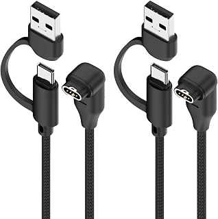 2合1 用于Garmin的充电线 USB-C/USB-A Garmin充电器（2根）1米编织充电线 适用于Fenix 8 7 7S 7X 6 6S 6X 5 5S Forerunner 245 945 Instinct 2 2S Vivoactive 4 4S 3 Vivosmart 5等（黑色）