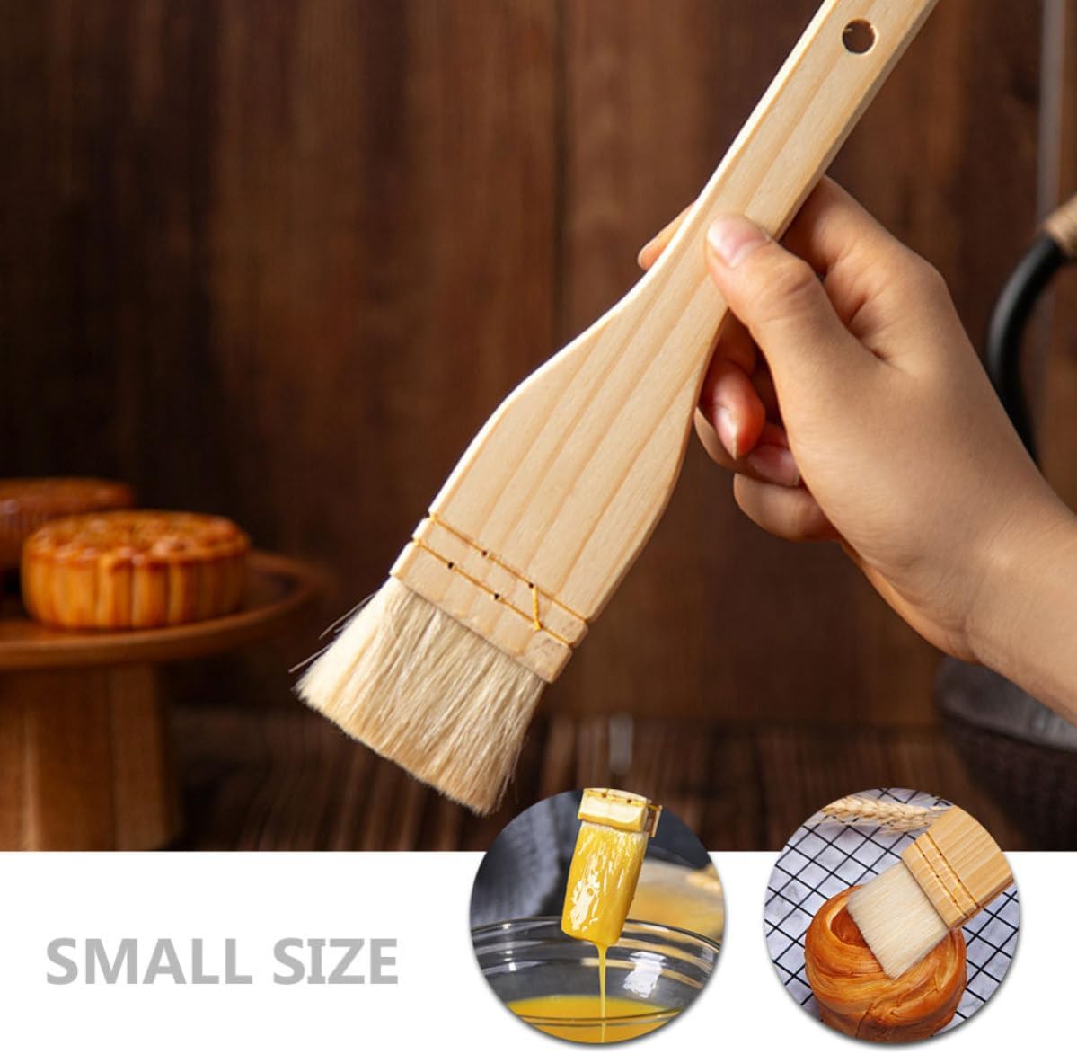 4pcs Wood Handle Wool Basting Brush for Baking and Bbq Oil Spreading
