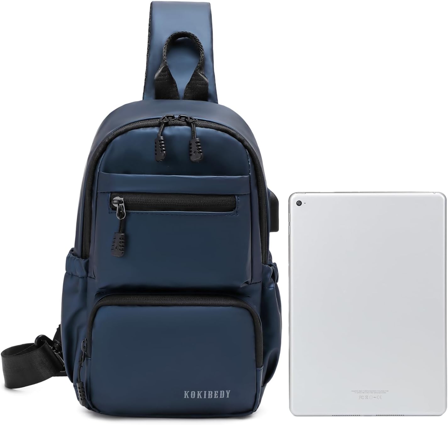 Anti Theft Sling Crossbody Backpack Shoulder Bag for Men,Mini Chest Bags with USB Charger Port For Casual Camping Biking Travel Cycling (Blue) - Image 2