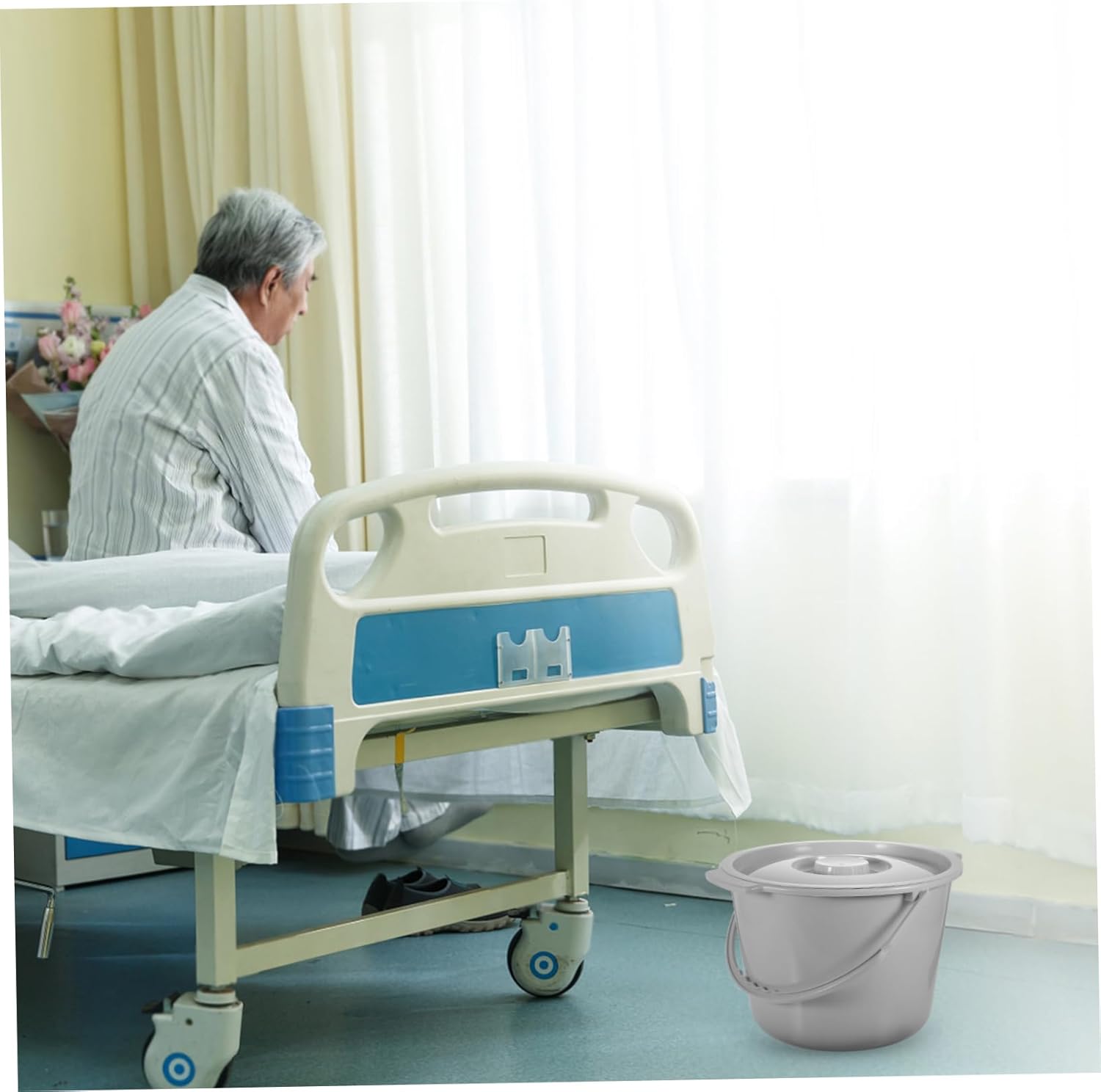 FRCOLOR Portable Chamber Pot with Lid Lightweight Urine Pot for Adults Easy Clean Bedside Toilet for Home Camping and Travel Sturdy Design Prevents Spills and Odors