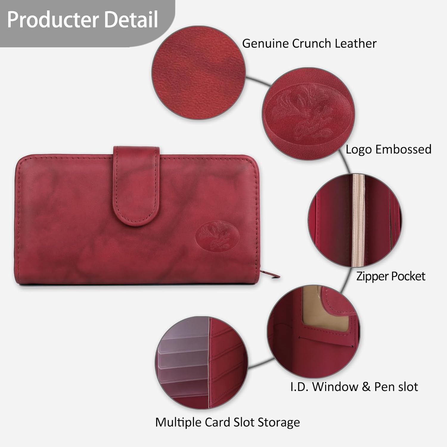 Julia Buxton Heiress Women's RFID Blocking Checkbook Leather Wallet with Zipper, Multiple Card Slots & ID Window, Gift Idea, Red