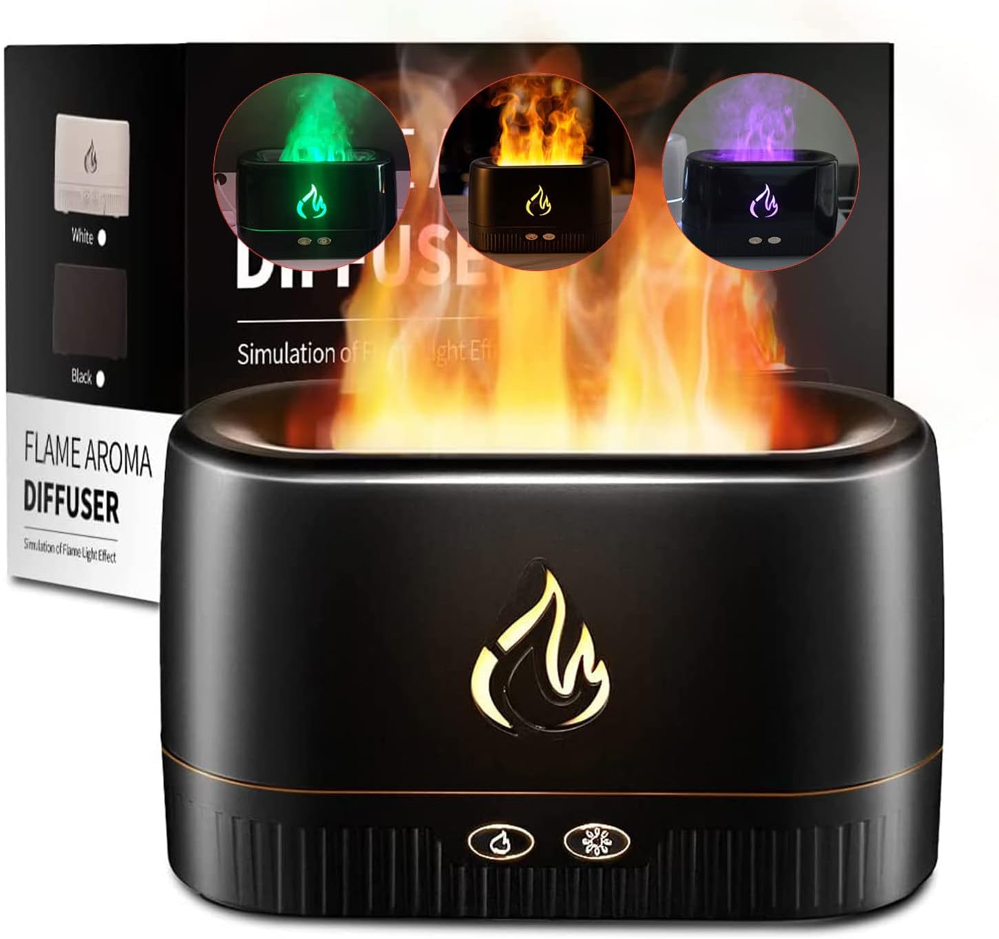 UTA - UP IN THE AIR - Flame Diffuser,Humidifier,Portable Noiseless Aroma Diffuser with Multicolor Lights Waterless Auto Off Protection Essential Oil Diffuser for Home,Office,Bedroom or Yoga (Black)