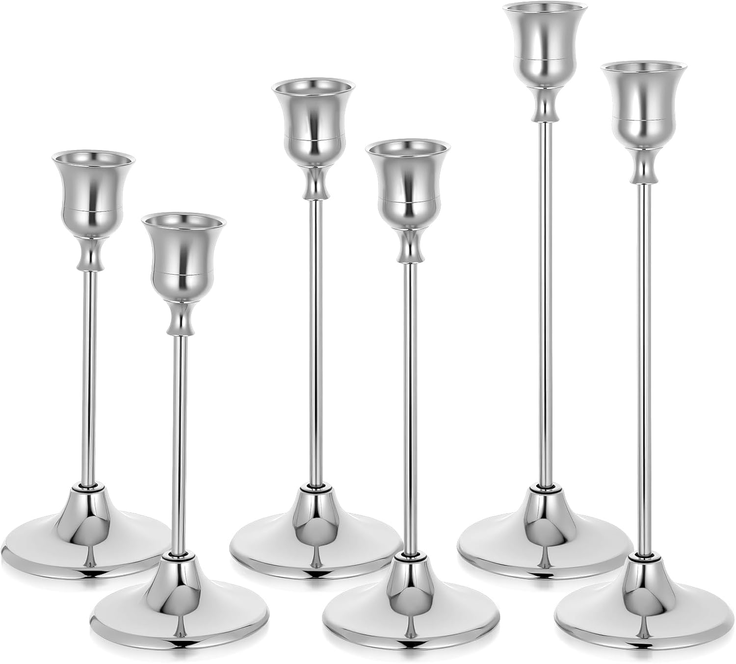 6 Packs Silver Taper Candle Holders,Vintage Candlestick Holders for Home Decor, Wedding, Christmas, Party Centerpiece
