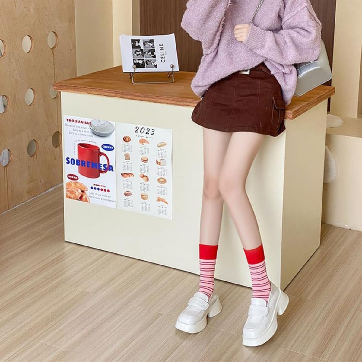 6 Paris Retro Style Colorful Striped Socks, Cute Athletic Crew socks for Women Slouchy Athletic Calf Tube Socks - Image 6