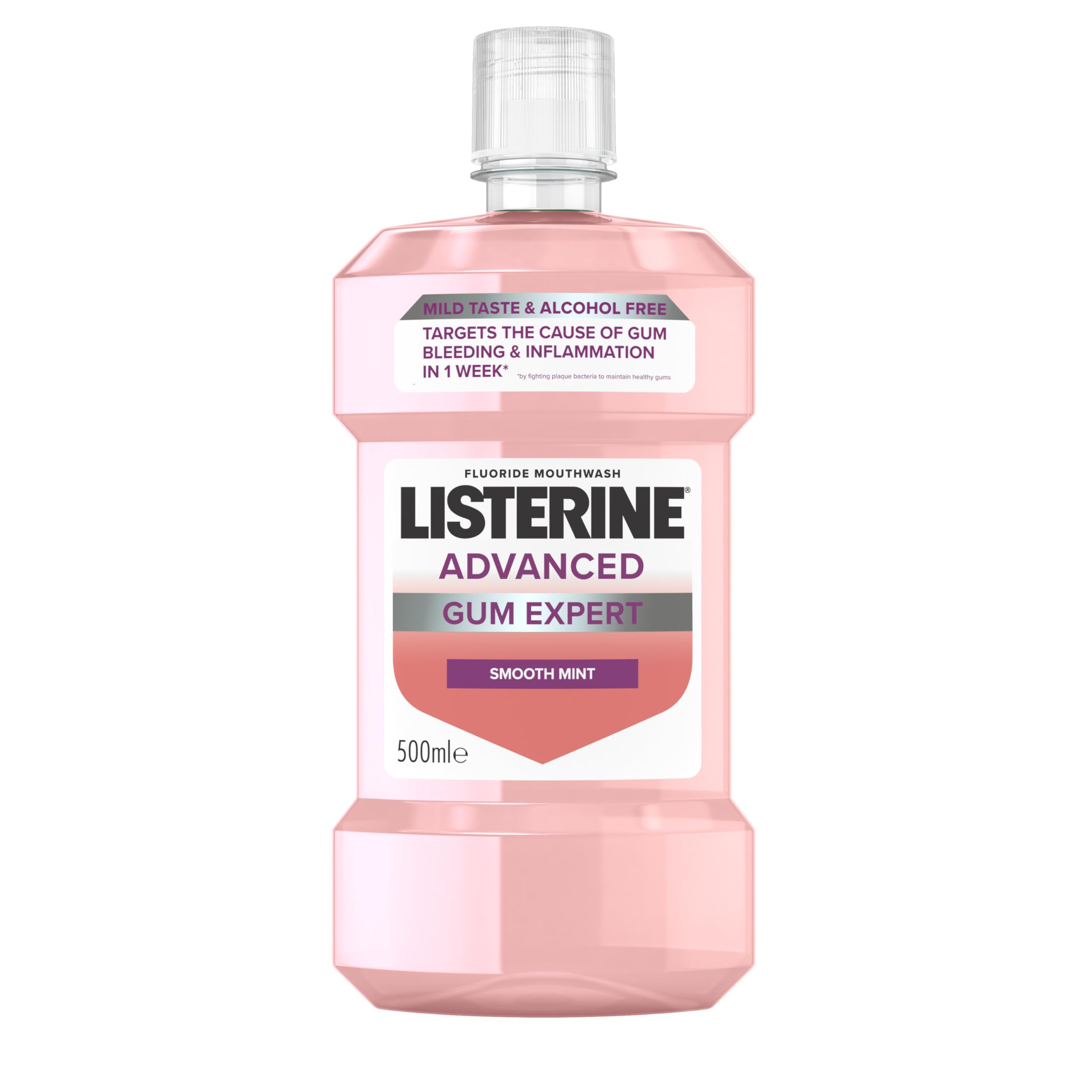 Listerine Advanced Gum Expert Milder Taste (Zero Alcohol) Mouthwash - Starts Working in 30 Seconds, Fights and Protects Against Plaque Bacteria- The Main Cause of Gum Problems, 500 ml