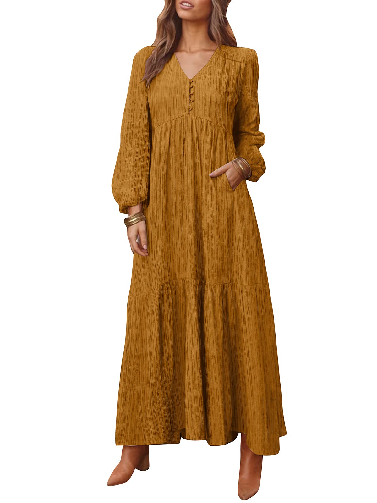 Women Dresses Long Sleeve Maxi Dresses Casual Cotton Linen Dress