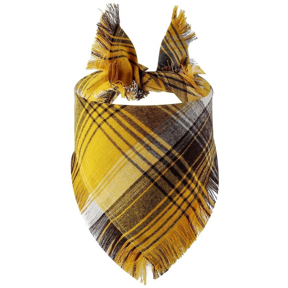 Dog Bandanas, Cotton Plaid Dog Scarfs Washable Triangle Pet Bibs Kerchief for Small Dogs Medium Large Dogs,Yellow
