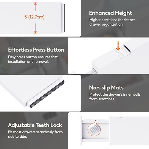 Miniatura 6 de Lifewit Paquete de 5 separadores de cajones de 5 pulgadas de alto, separadores de cajones profundos ampliables de 13.5 a 22 pulgadas para ropa,