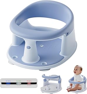 Baby Bath Seat for Babies 6 Months & Up - 360° Protection Bath Seats for Babies Sitting Up | Baby Bath Chair with Temperature Alert & Cushion | Toddler Bath Seat Newborn Infants Baby Bathtub Seat