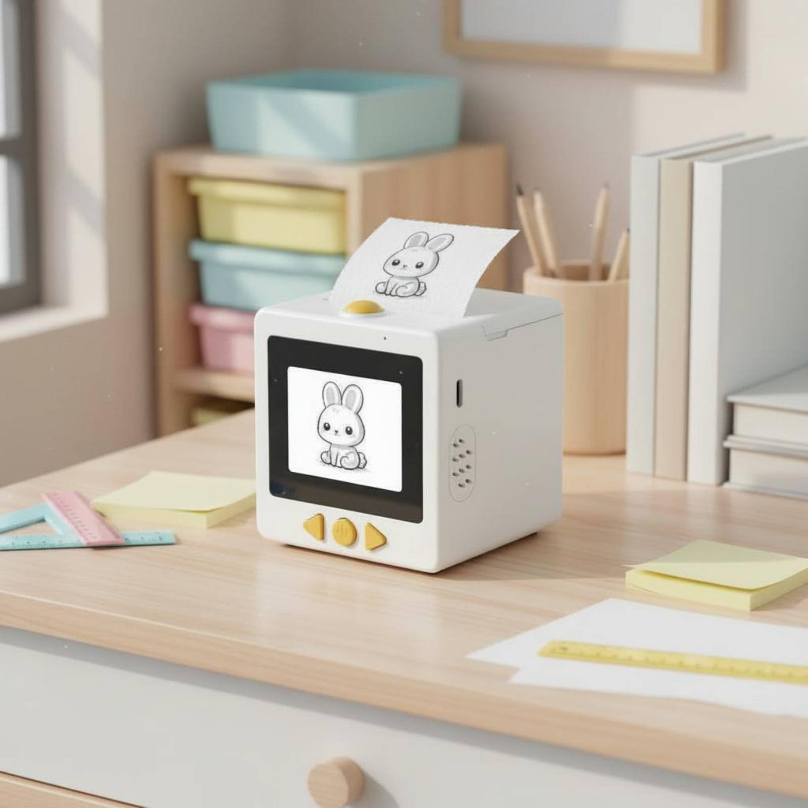 Children Photo Printer Stampante Fotografica per Bambini Mini Stampante Termica Stampante Adesivi con Workflow Vocale Schermo 2.4 Pollici Materiale, Array, Bianco