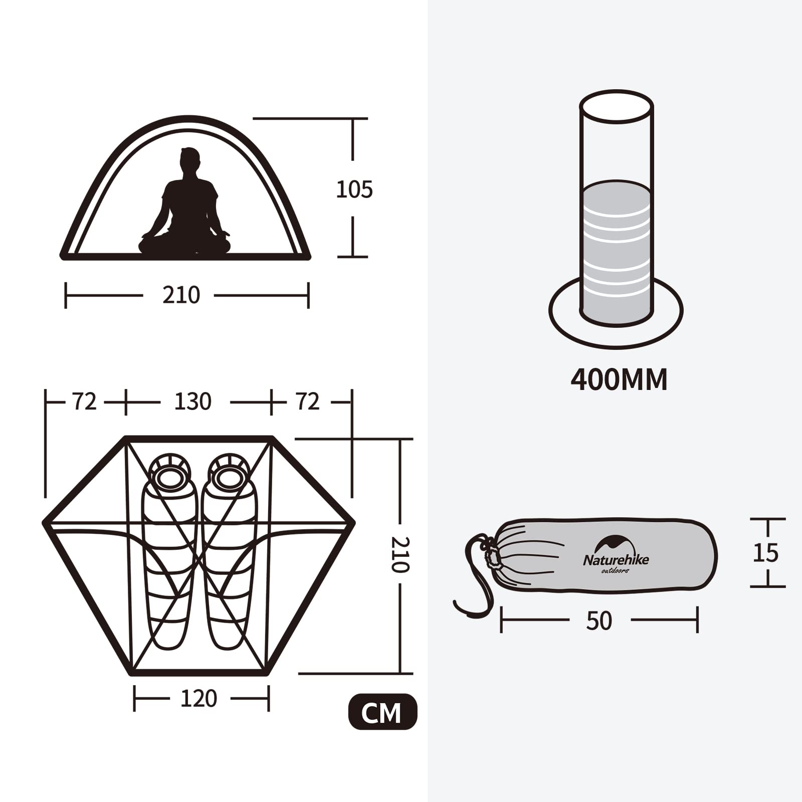 Naturehike Cloud Peak Carpa Hexagonal Carpa Mochila de 4 Estaciones Adecuada para Trekking al Aire Libre Campamento para 2-3 Personas con Tapetes