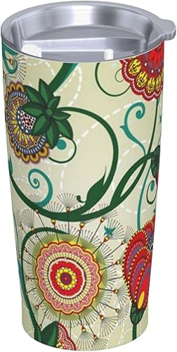 Miniatura 2 de Evealyn Vaso de acero inoxidable de 20 onzas con estampado floral vintage con tapa y pajita, taza de café reutilizable de viaje para bebidas frías y
