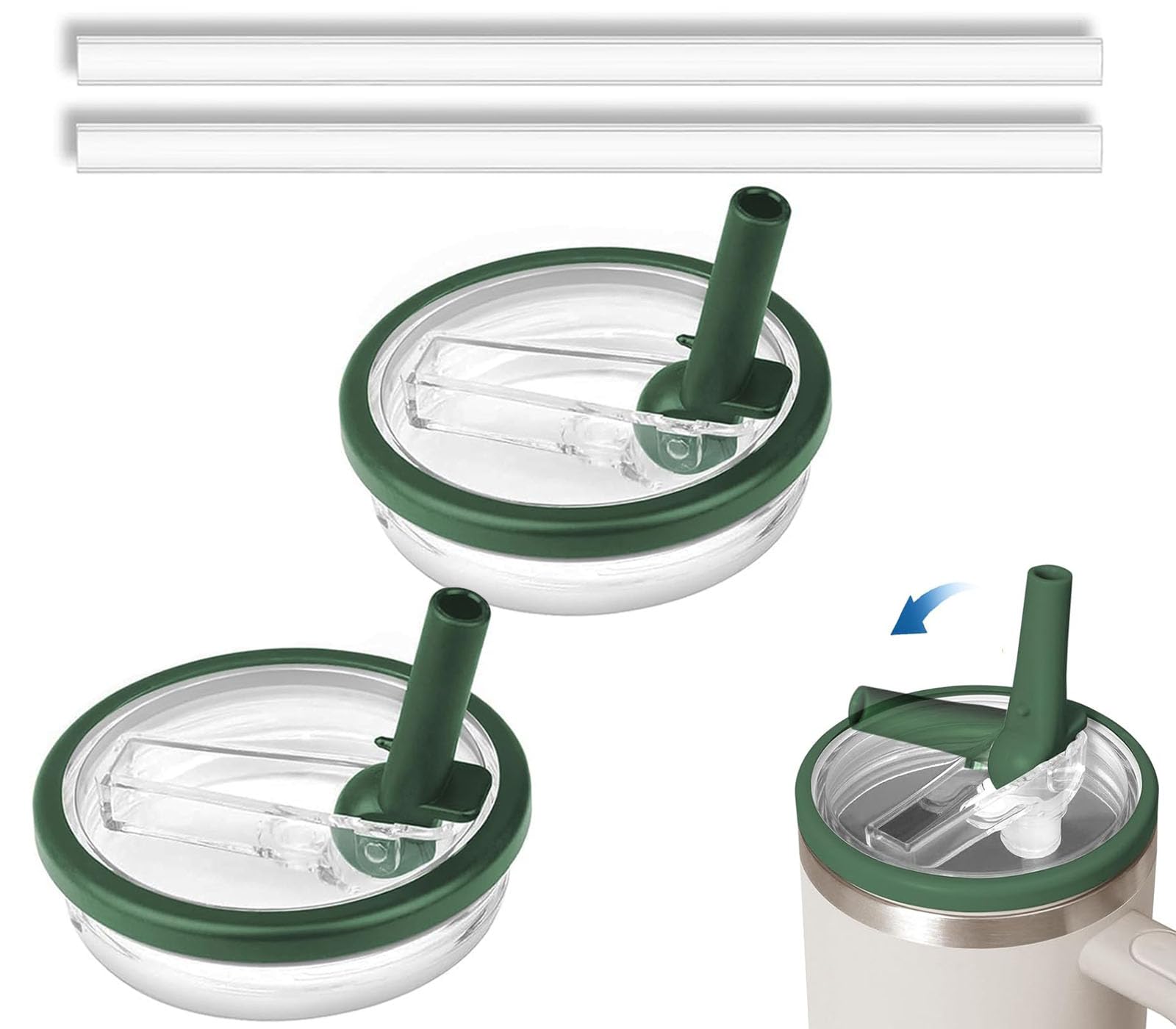 Photo 1 of 2 Pack 40 oz Tumbler Flip Straw Lid Replacement Compatible for Stanley Quencher, Leak-Proof Splash Resistant Tumbler Lids,Reusable Tumbler Cover for Stanley Cup (Dark Green)