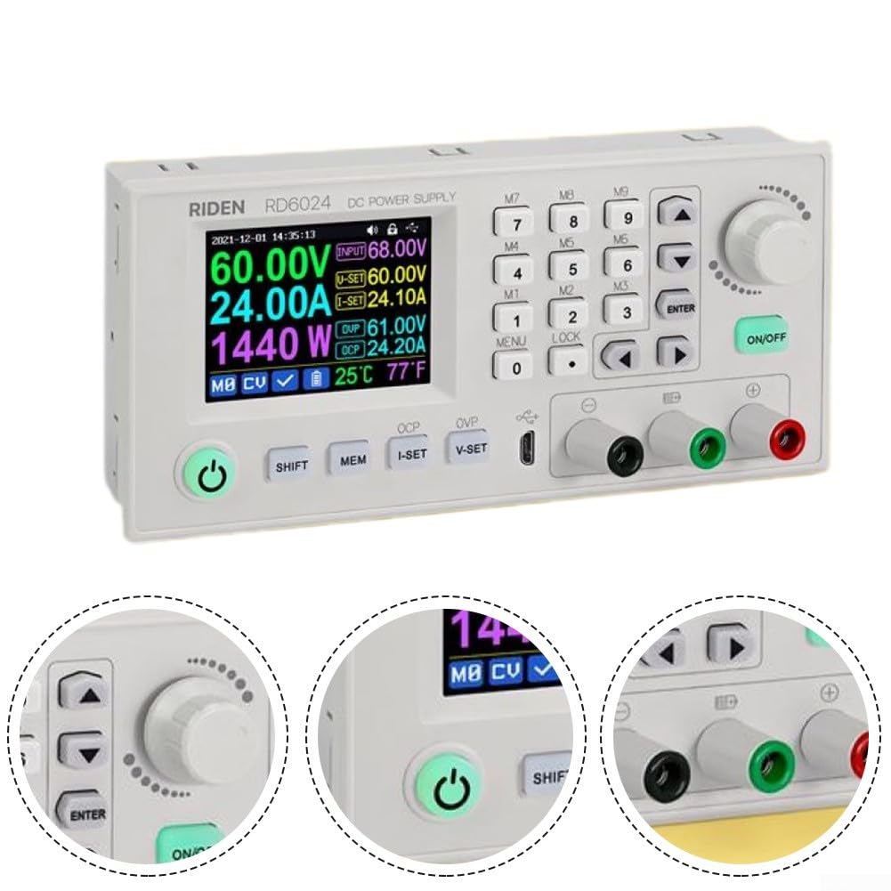 Convertidor de corriente ajustable de 60 V 24 A CC RD6024 RD6024W con interfaz USB y teclado numérico completo, soporta control de software de PC y actualización de firmware (RD6024)