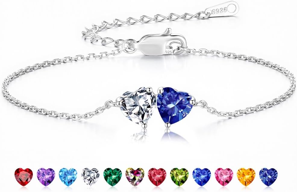 Iefil Birthstone Bracelets for Women - 925 Sterling Silver Birthstone Bracelet, Anniversary Birthday Gifts for Women Wife Mom