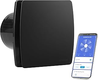 Nova100 100mm Smart WiFi Badlüfter mit Luftfeuchtigkeitssensor zur Wandmontage, Deckenmontage, Abluftventilator für Bad, Dusche, Wandventilator weiß (Schwarz)