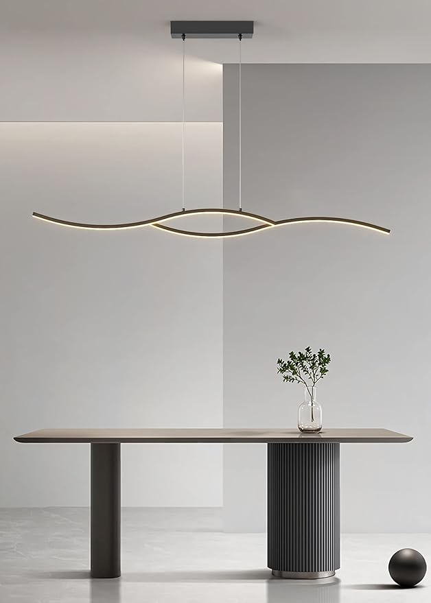 Bellastein Eettafel Lamp Moderne LED Hanglamp, Wave Design LED Hanglamp Dimbaar met Afstandsbediening Eettafel Eettafel Hanglamp (Zwart) photo 2
