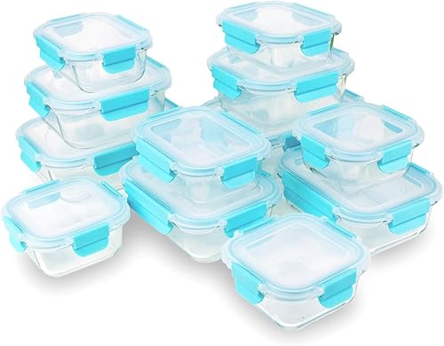 Ceybo Juego de 12 recipientes de vidrio herméticos para almacenamiento de alimentos con tapas a presión, aptos para microondas, para almuerzo,