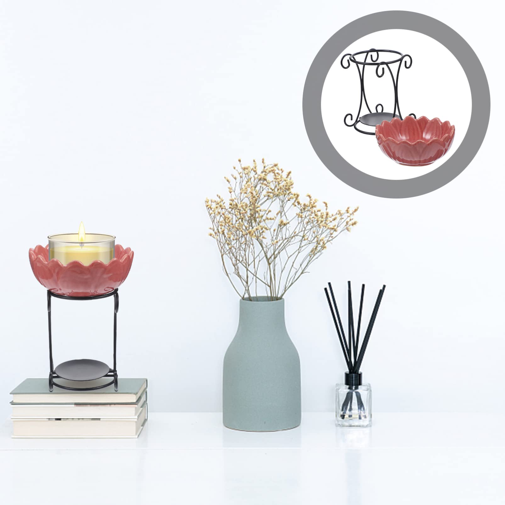 kominek aromaterapeutyczny, Kominek do olejków Lotus Podgrzewacz wosku Ceramiczny świecznik typu tealight zapachowy Delikatny podgrzewacz świec Dyfuzor(Roze)
