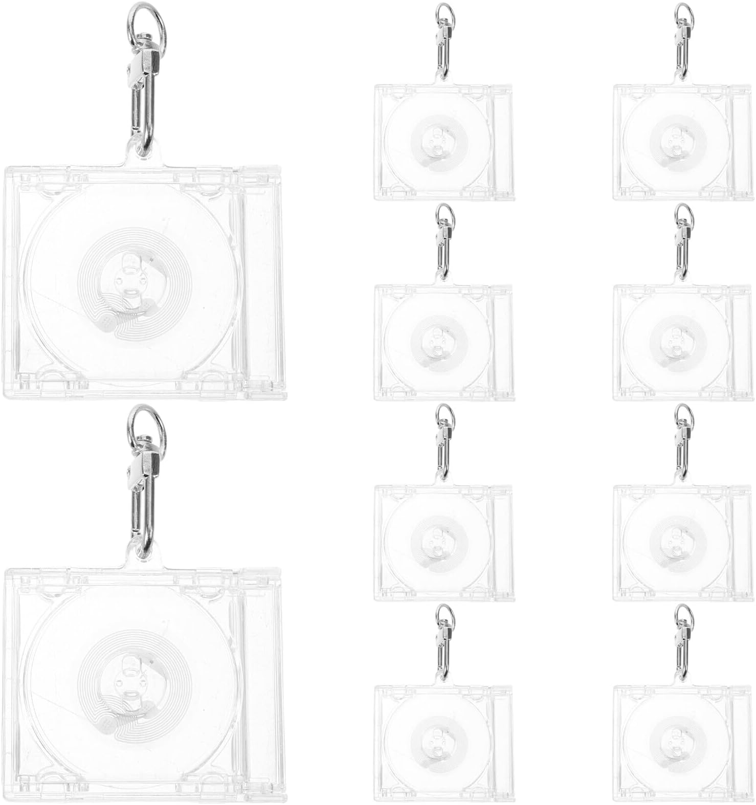 10pcs Mini CD Keychain Set with Acrylic Blank Disc Holders, Silver Door Buckle Keyrings for Music Lovers, Miniature Dvd Cover Key Chains Suitable for DIY Crafts and Bag Pendants