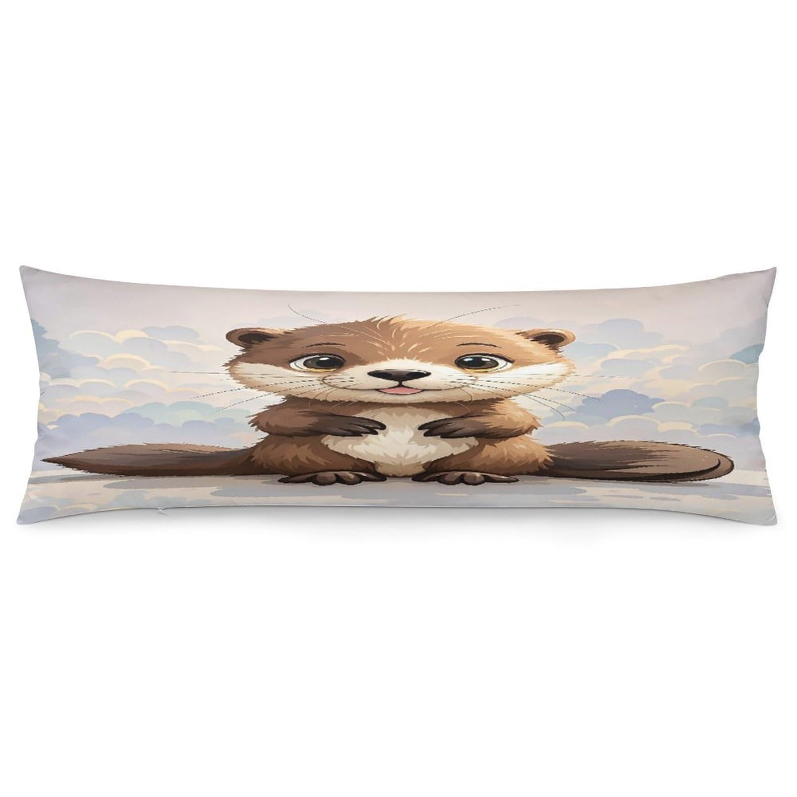 Cute Brown Otters Pillowcase Decorative Body Pillow Cover Soft Full Long Pillow Case Breathable Large Body Pillowcase Cute Cozy Pillow Sham for Bed Couch Sofa 18.9 X 53 Inch
