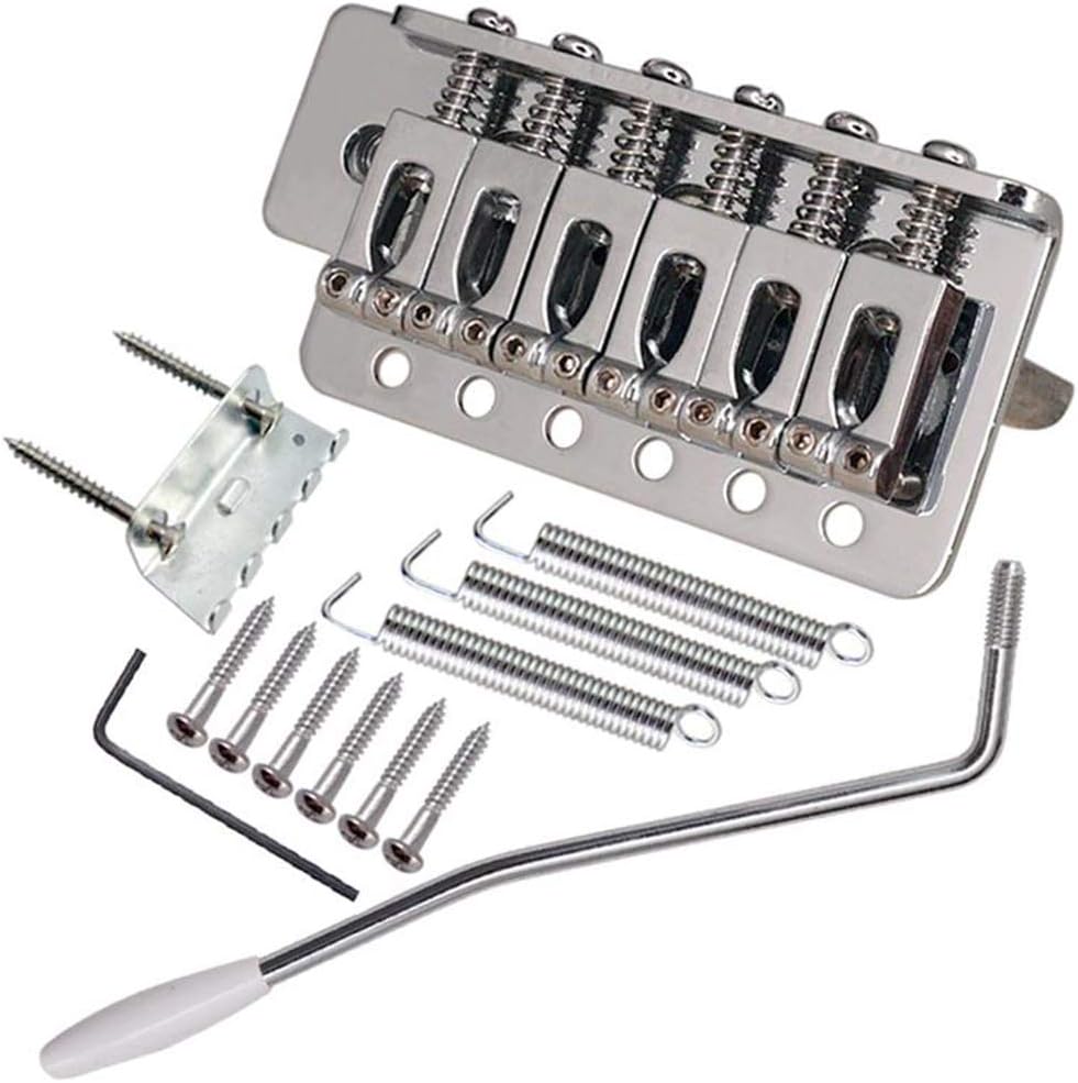 Electric Guitar Bridge Tremolo System Set with 6mm whammy Bar for 6 String Strat Guitar Tailpiece Replacement-Chrome