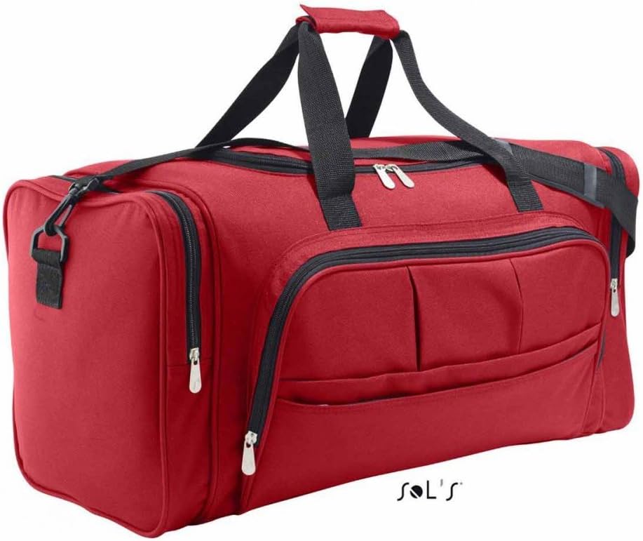 SOL'S Week End Polyester Multi Pocket Sports Bag Large Sport Gym Duffle Duffel 62X30X26Cm Red