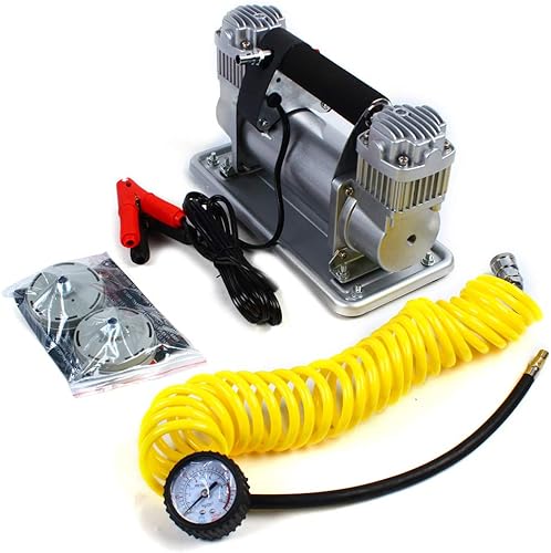 Compresor de aire portátil 12 V 480 W 150 PSI resistente doble cilindro manguera de aire bomba de aire inflador de neumáticos para cochebicicleta y