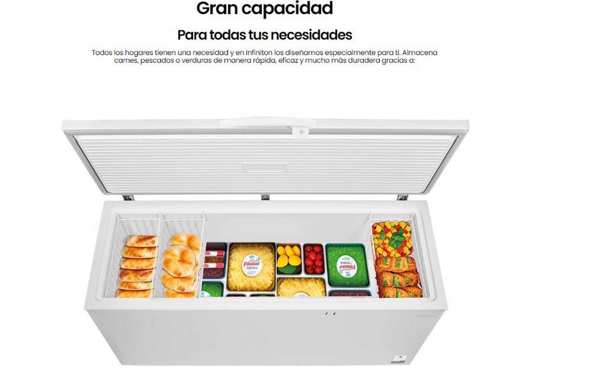 INFINITON Congelador Horizontal CH-70H86WEH, 700 Litros, 188 cm de Ancho, Inverter, FAST FREEZING, Cesto auxiliar de almacenamiento, E, Blanco