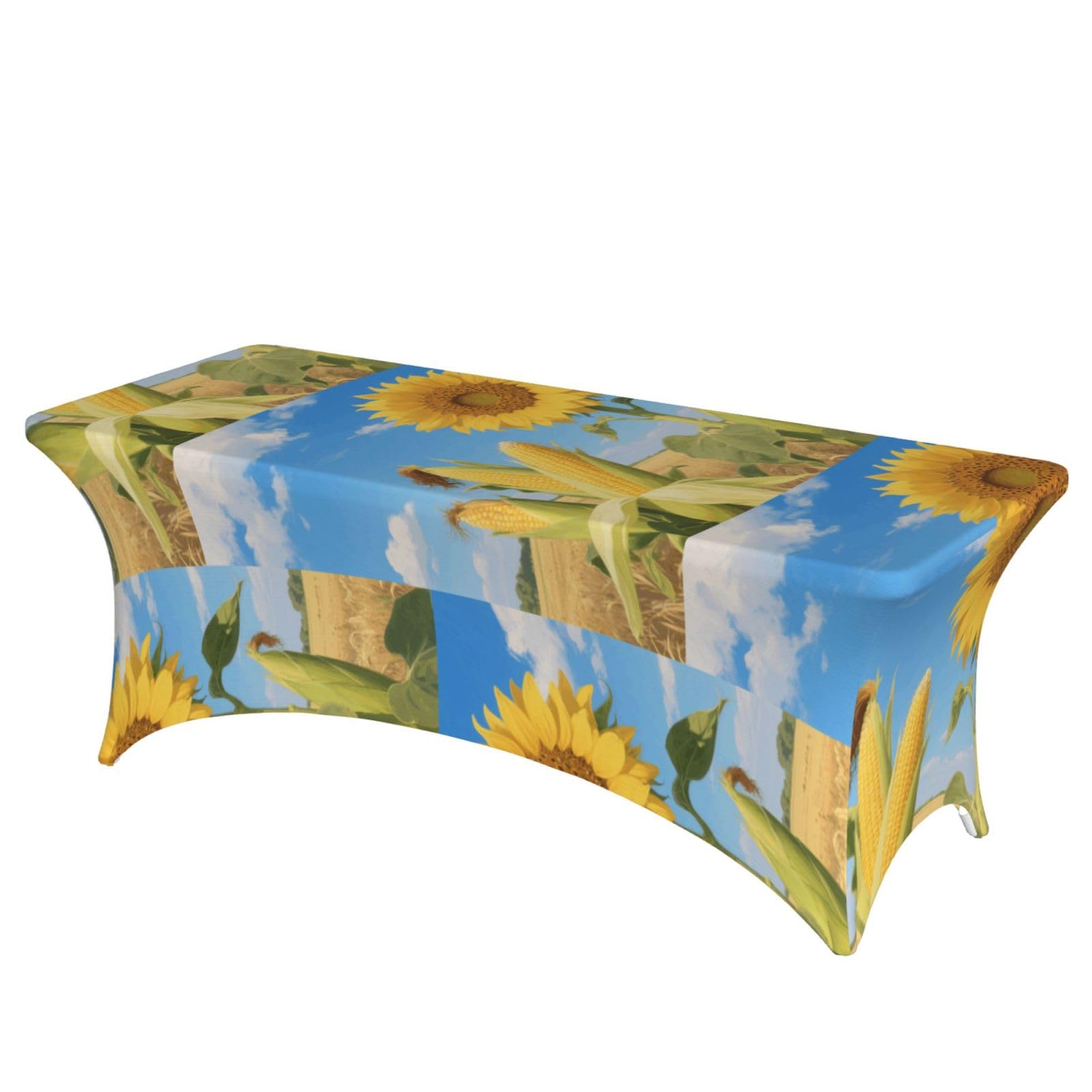 LMNGH Sunflower and Corn Print Decorative Tablecloth Protector for Wedding, Banquet & Parties6FT Spandex Rectangle Tablecloths, Stretch Washable Table Cloth Wrinkle Free Patio Table Cover