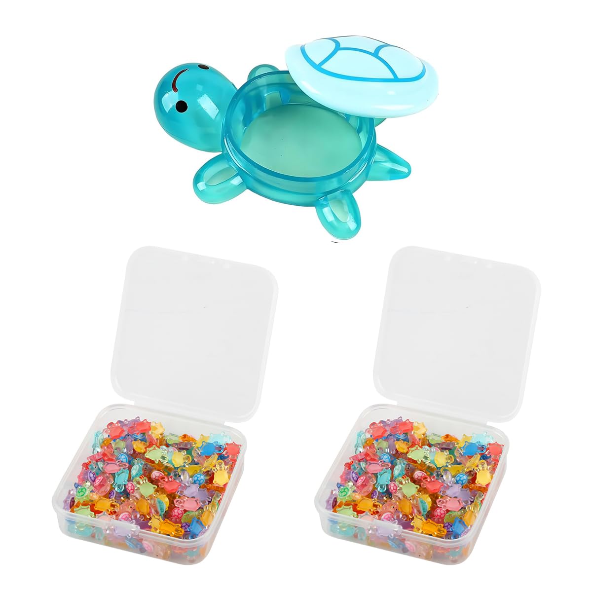 200 PCS Mini Glow in The Dark Resin Turtles with 1 PCS Giant Turtle Storage Box, Colourful Miniature Turtle Figurines for Fairy Garden, Dollhouse, Resin Crafts, Micro Landscape Decoration — image 1