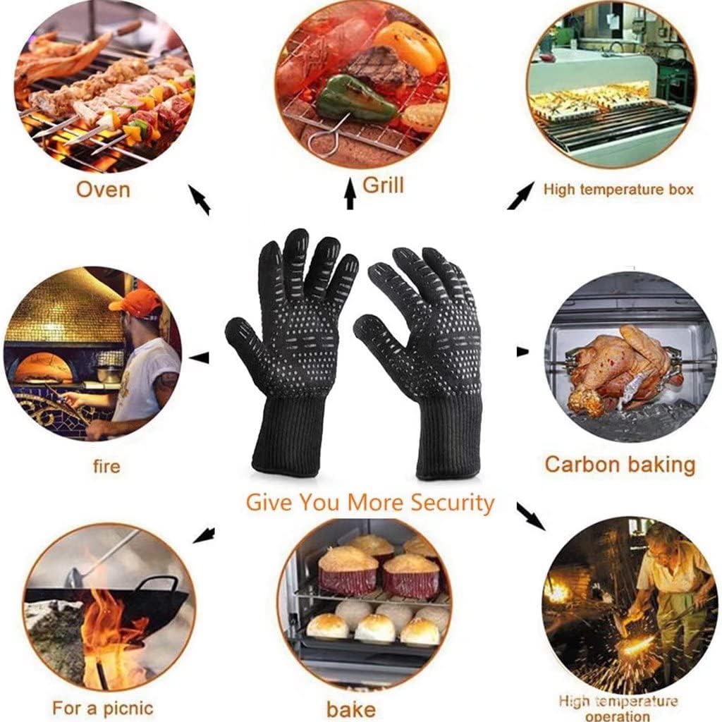 BBQ Gloves, Heat Resistant Silicone Gloves, Heat Resistant to 800°C Cooking Gloves for Cooking, Grilling, Baking, 1 Pair (red)