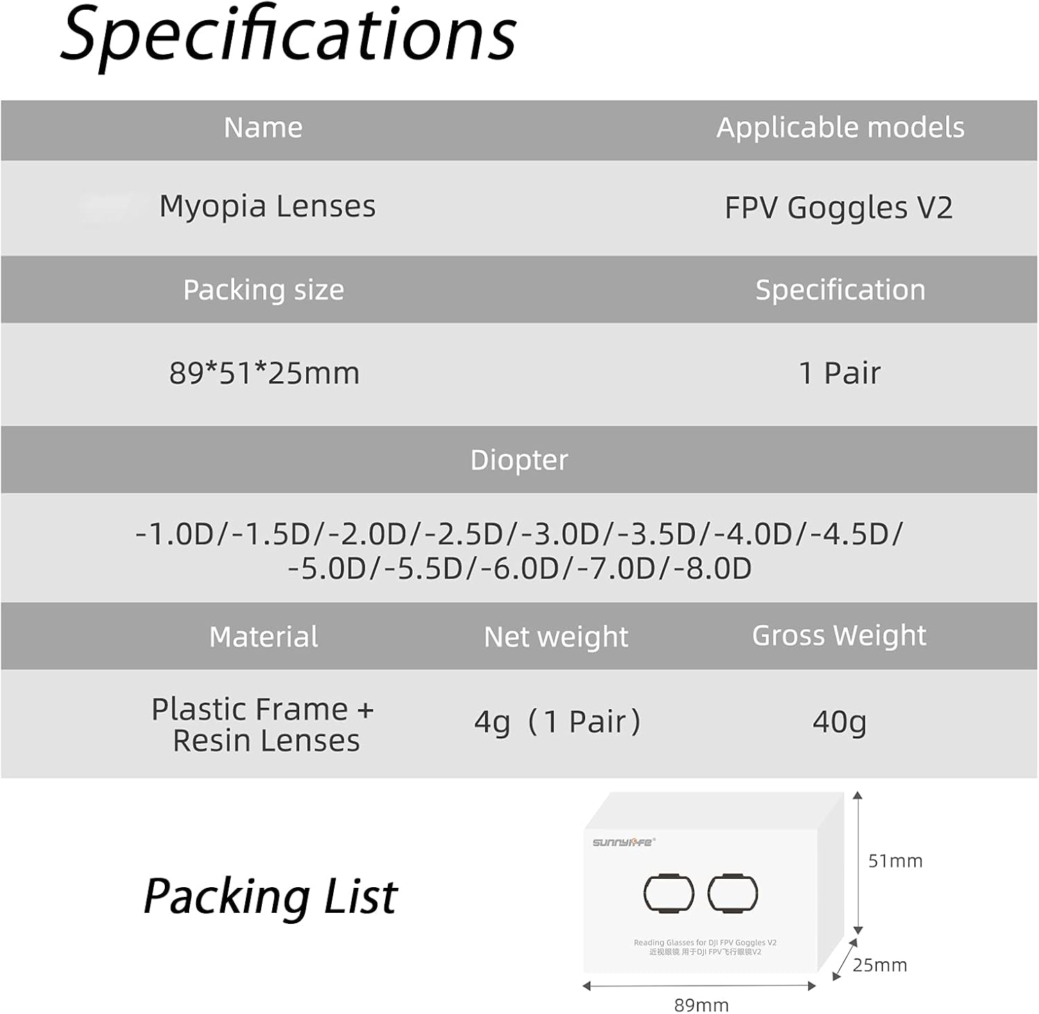 Corrective Lenses for DJI FPV Goggles V2 Drones FPV Accessories - 3.0D