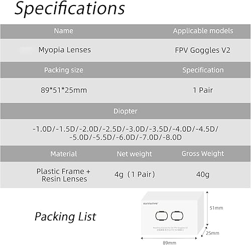 Miniatura 7 de FPV Gafas Correctivas Lentes Compatible con DJI FPV Gafas V2 Vuelo Gafas FPV Drone Accesorios - 8.0D