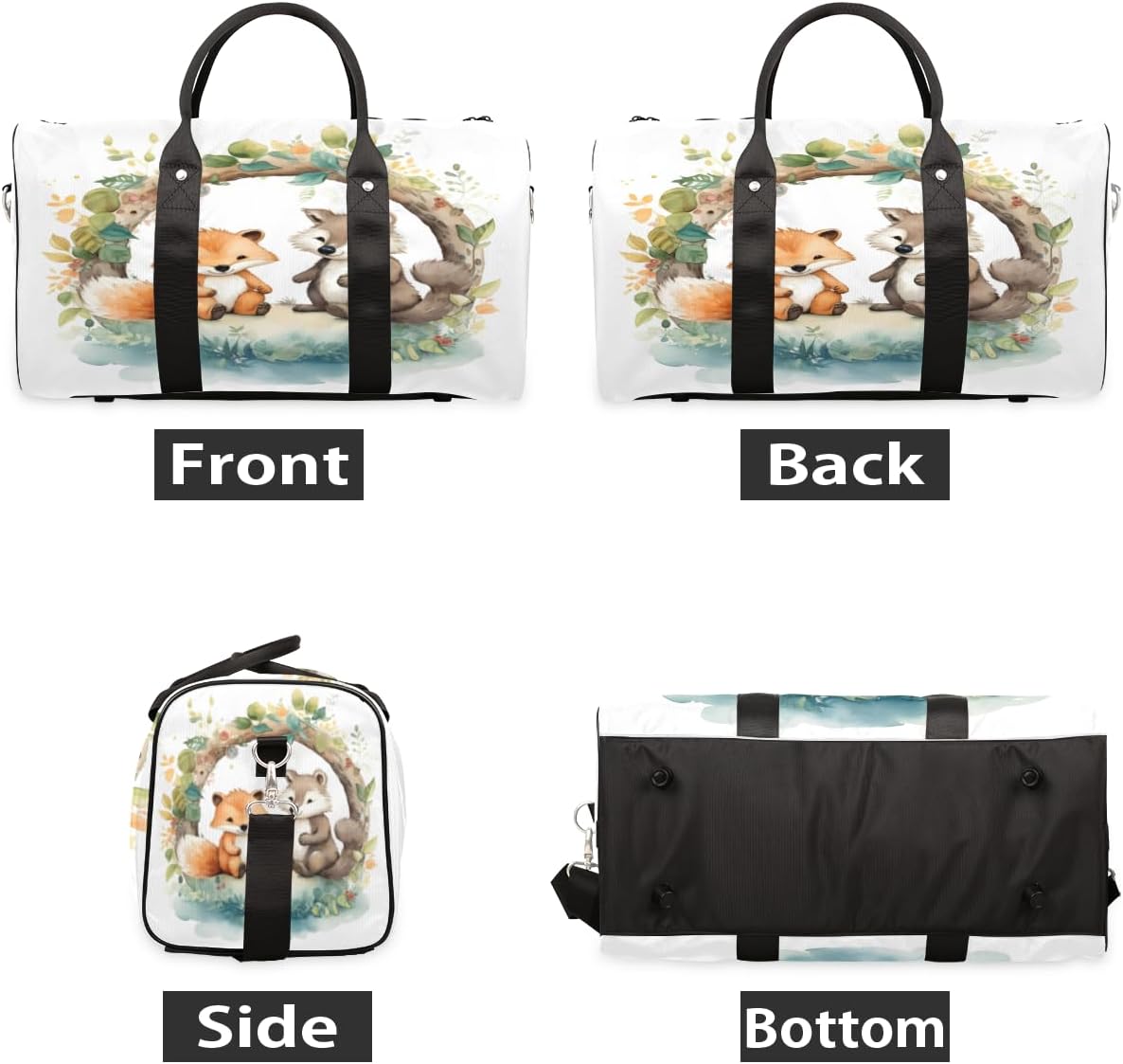 Watercolor Wreath Foxes Travel Duffel Bag for Women Men Large Capacity Overnight Weekender Bags for Lightweight Waterproof Sport Gym Bag for Workout Yoga Swim