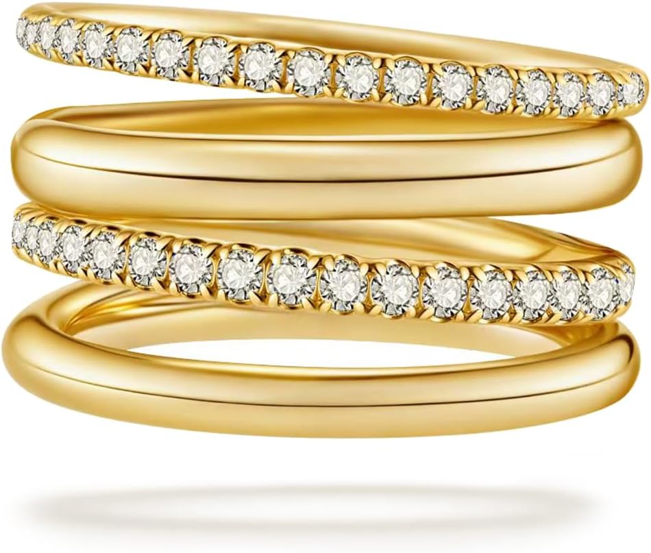 COLOYAN 18K Gold Plated Stackable Rings for Women Non Tarnish, Mixed Metals Multi Ring, Colored Cubic Zirconia Stacking Rings Jewelry