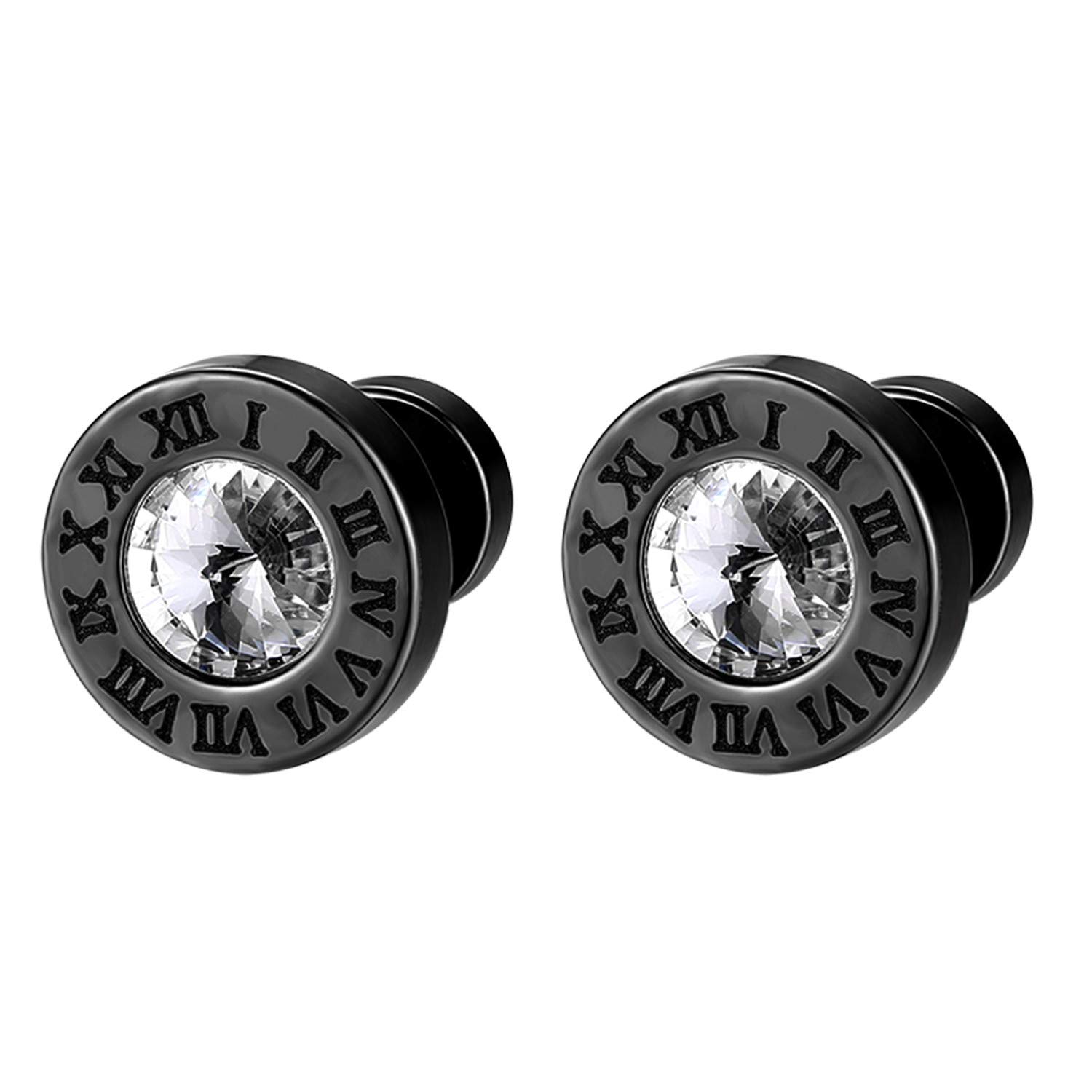 Flongo Pendientes de mujer para hombre, con circonitas y números romanos, grabados