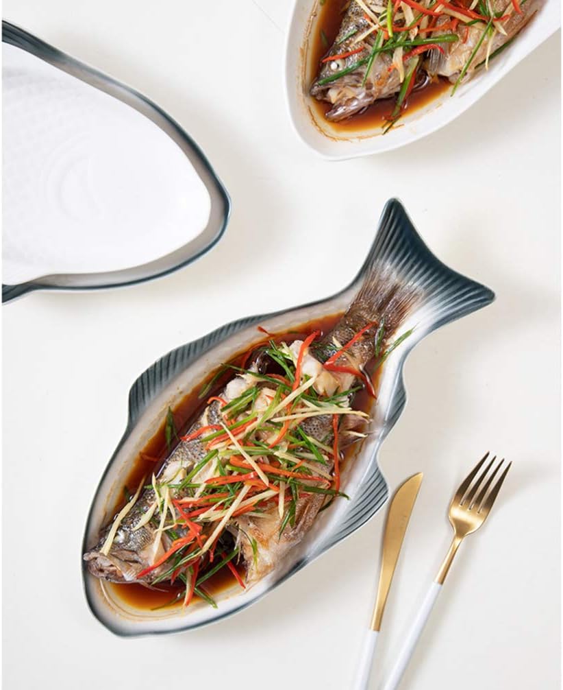 Fish Shaped Ceramic Serving Plate Creative Snack Storage White Fish Pan Dinnerware for Home Restaurant