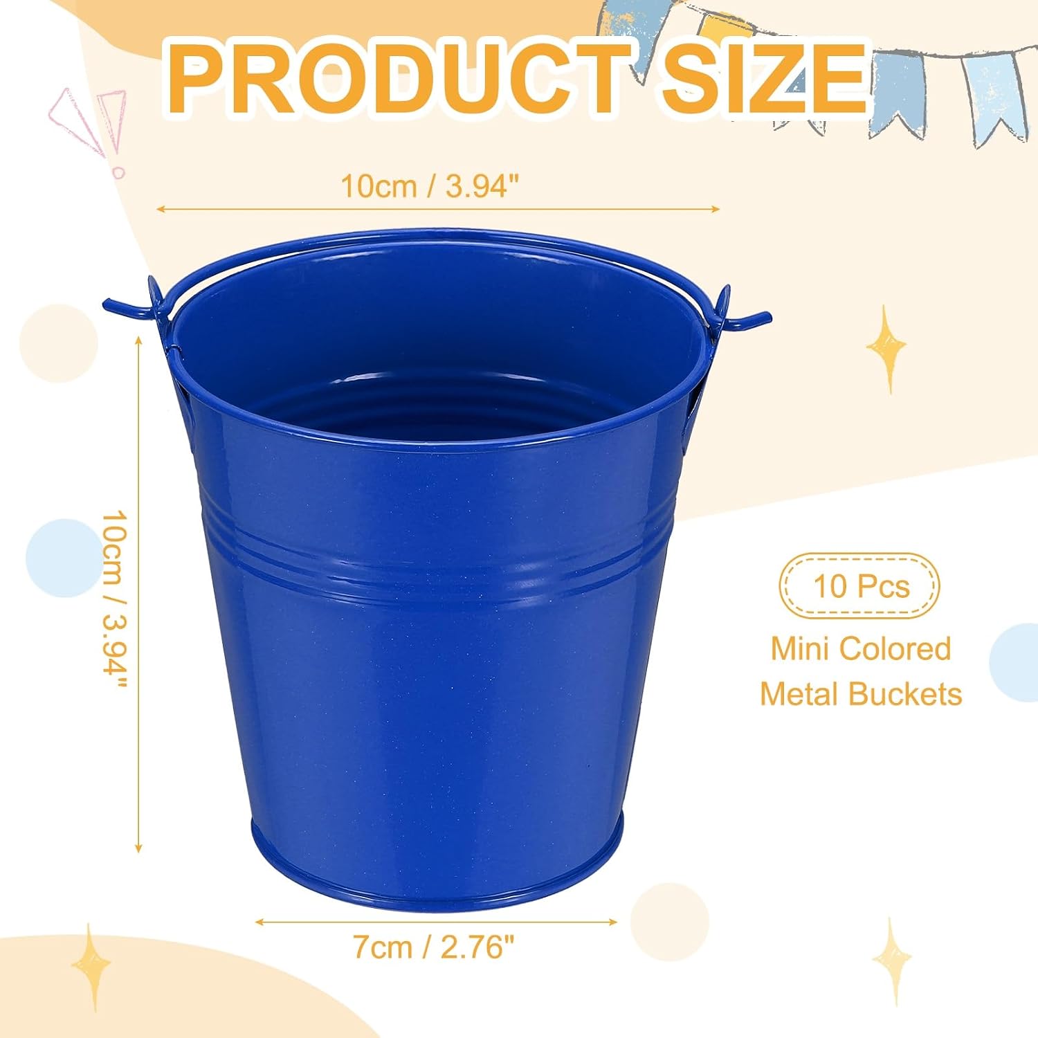 Small Metal Buckets, Mini Buckets with Handle Galvanized Colored Tin Pail Containers Basket Party Supplies - Fit for (Halloween - Classroom Crafts) 4" & 10Pcs & Dark Blue