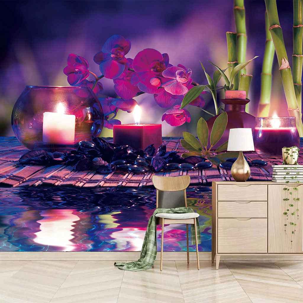 Photo murales bougie fleur violette auto-adhésive repositionnable