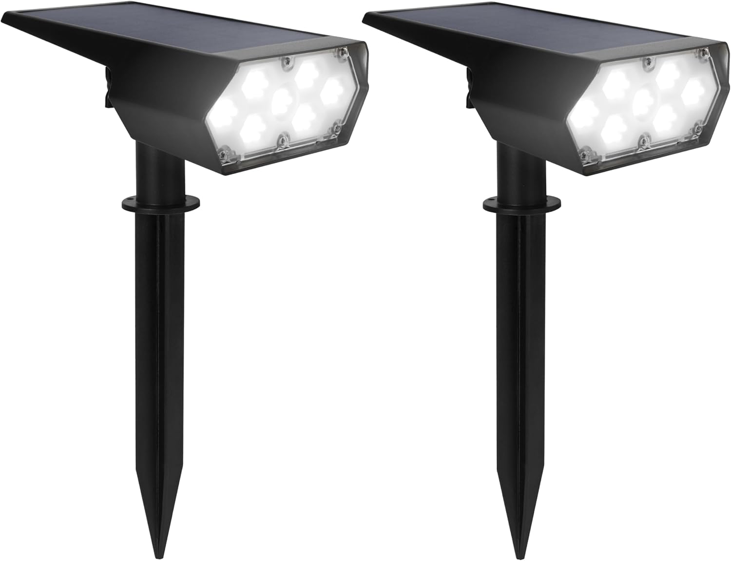 TECHKO Outdoor Solar Spotlight with Wall-Mount & Ground-Stake, Dusk-to-Dawn Outdoor Waterproof IP65, Multiple Lighting Modes, Solar Powered Garden Yard Spot Lights for Outside Landscape (2-Pack)