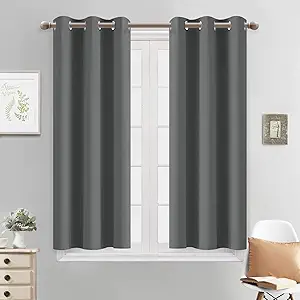 Yakamok Room Darkening Drapes Blackout Curtains Thermal Insulated Grommet Curtain Panels for Bedroom, 38W x 45L, Dark Grey, 2 Panels