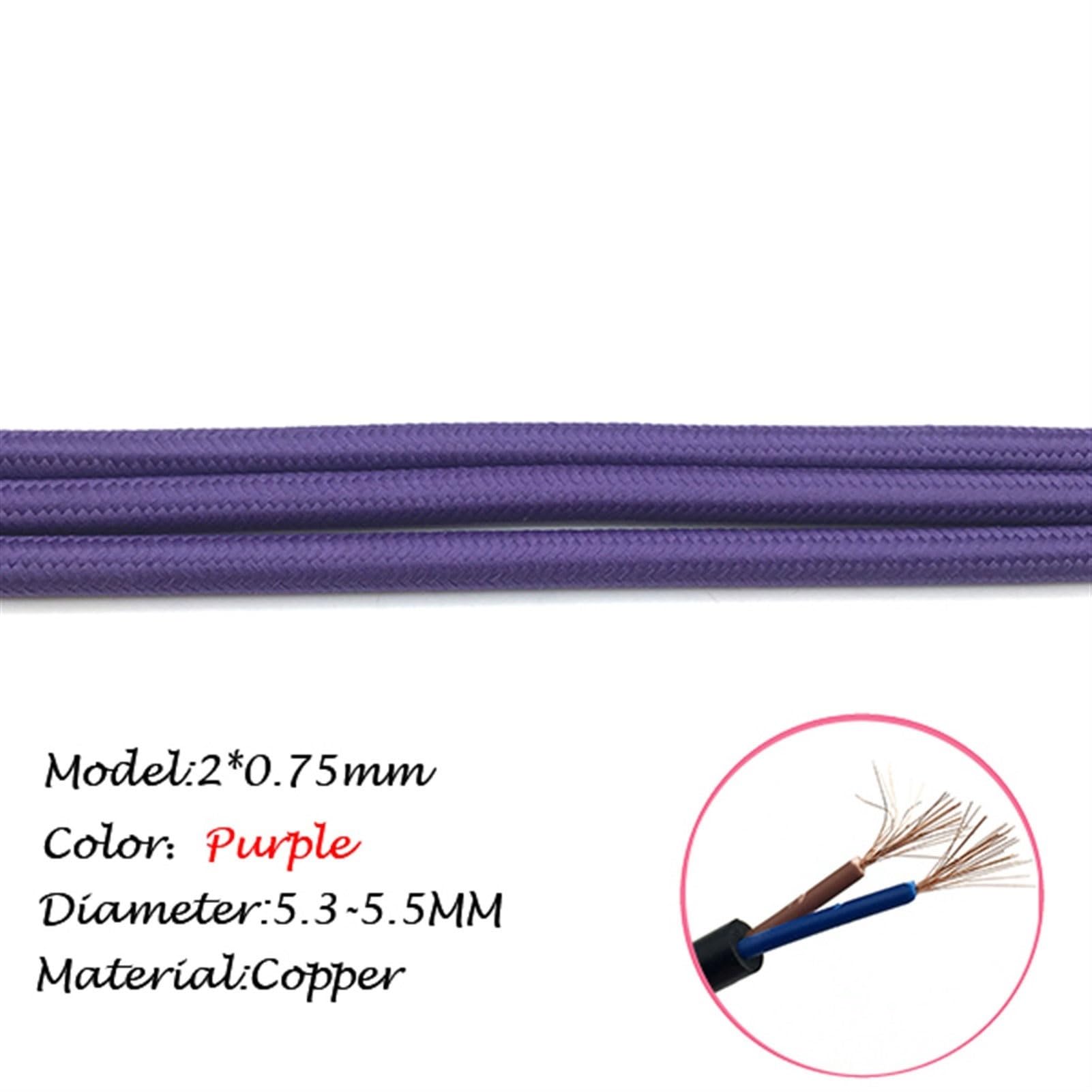 Outdoor Extension 1 Meter Double Cores Retro Pendant Light Wire 0.75mm Electrical Wires Bulbs Cord Colorful Braided Cable Solar sheathed(Purple)