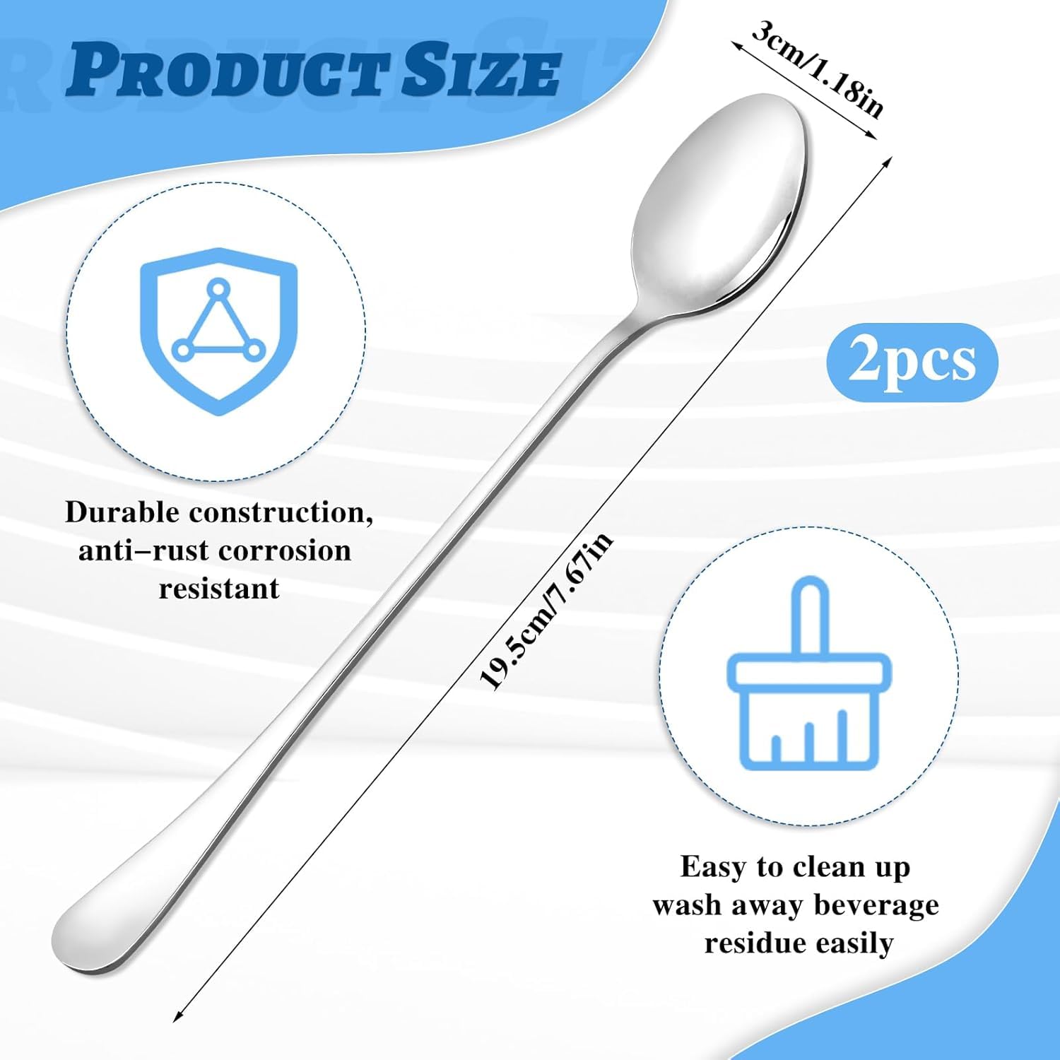 Birdbrid Long Handle Coffee & Tea Spoons | 20cm Stainless Steel Soda Spoon for Latte, Ice Coffee, Milkshake & Desserts | Mirror Finish Cutlery | Pack of 4 1