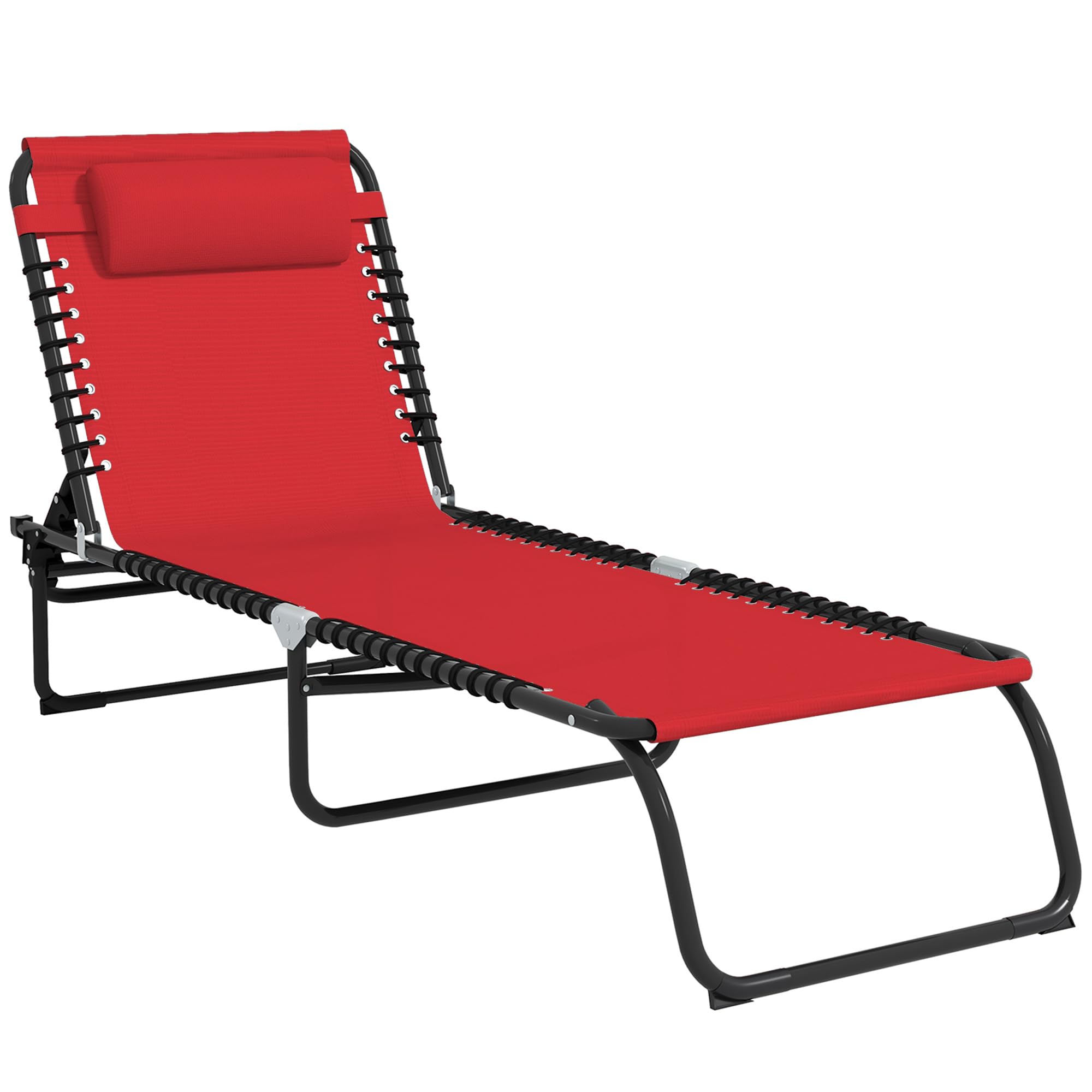 Outsunny Foldable Sun Lounger in Red on a patio.