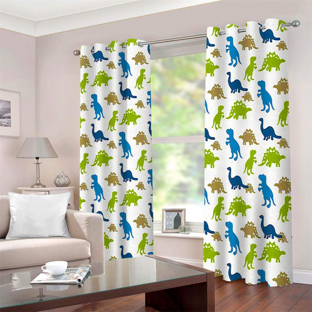 LLWERSJ Eyelet Blackout Curtains for Boys Girls Cartoon dinosaur Window Curtains Thermal Insulated Printed Polyester Microfibre Childrens Nursery living room Bedroom 75x166cm x 2 pcs